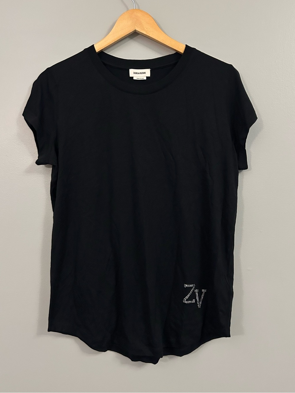 Zadig & Voltaire Rare Woop ZV Strass Black Short Sleeve Tee Large